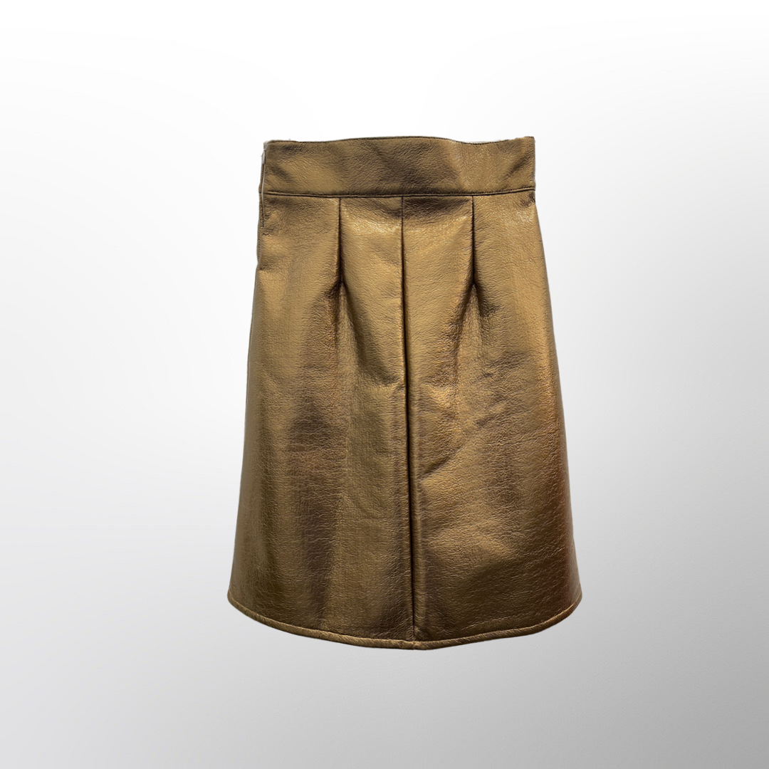 Never A Wallflower Scalloped Patch Pocket Skirt in Gold Coated