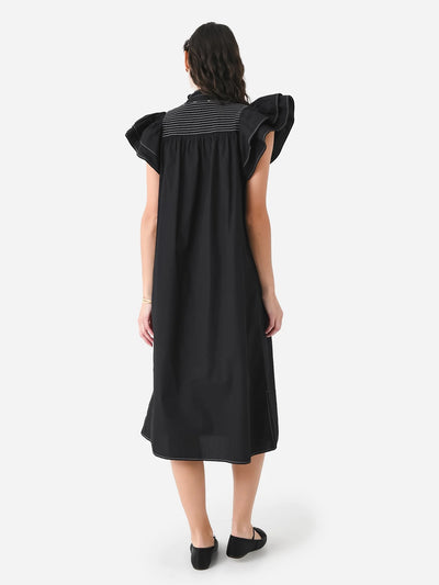 Never A Wallflower Smocked Dress in Black w/ Cream Thread