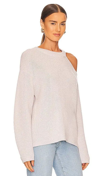 Velvet Elise Sweater w/ Cut-Out Shoulder Sweater in Parchment