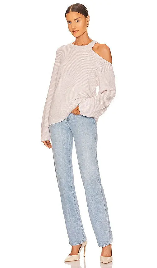 Velvet Elise Sweater w/ Cut-Out Shoulder Sweater in Parchment
