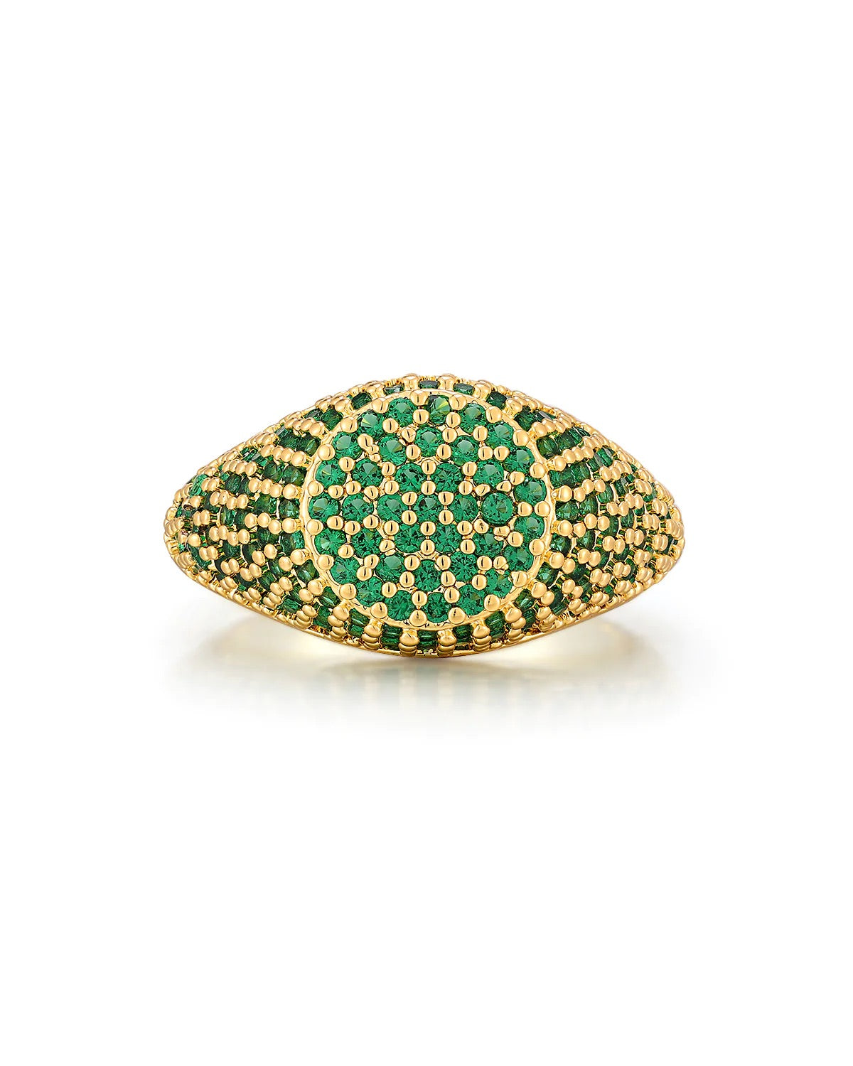 LUV AJ Pave Signet Emerald Green Ring in Gold