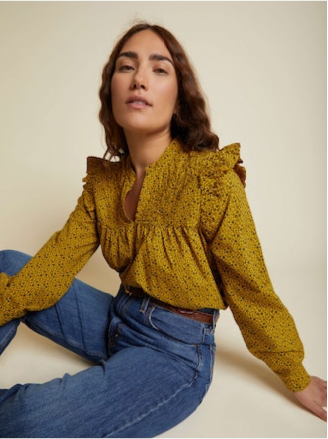 Nation LTD Tilly A-Line Ruffle Blouse in Citrine