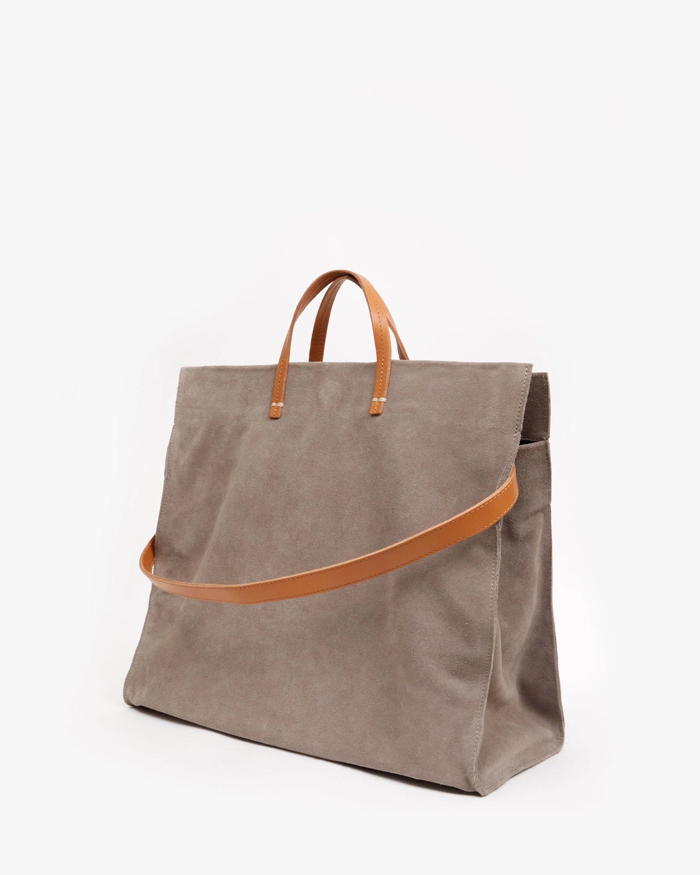 Clare V. Le Zip Bag w/ Front Pocket in Cognac & Pacific Stripe